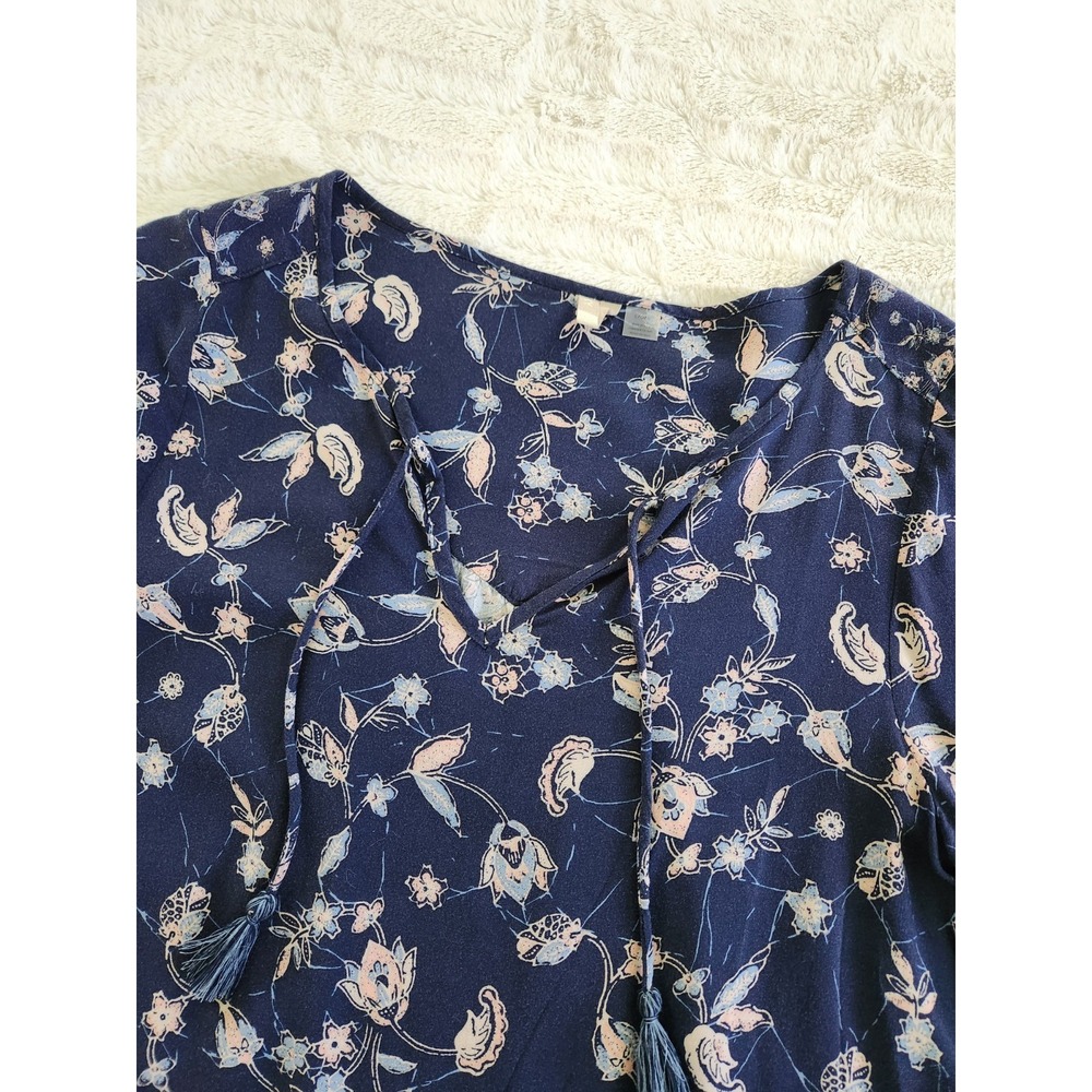 Roxy Long Sleeve Dress Blue Floral Pattern Puff Sleeve Womens Large